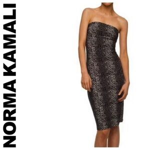 Norma Kamali Black White Leopard Print Strapless Dress Tube Style Bodycon Midi M